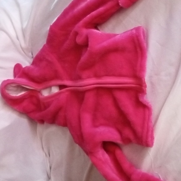4/$20 Like New Baby Medium Pink Plush Fleece Zip Up Hoodie with Bear Ears - Picture 1 of 8
